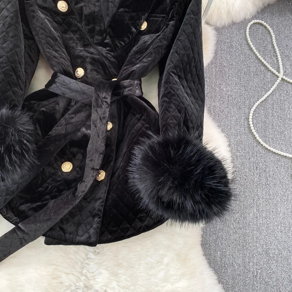 Velvet Double-Breasted Coat