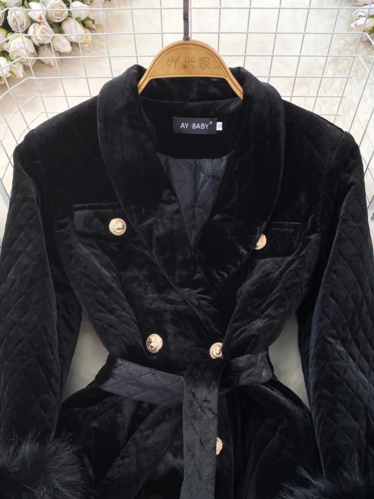 Velvet Double-Breasted Coat