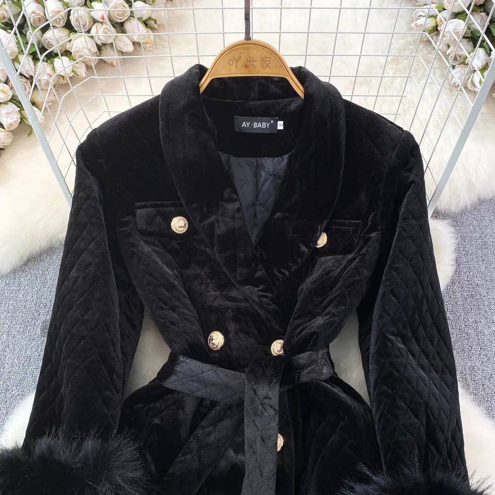 Velvet Double-Breasted Coat