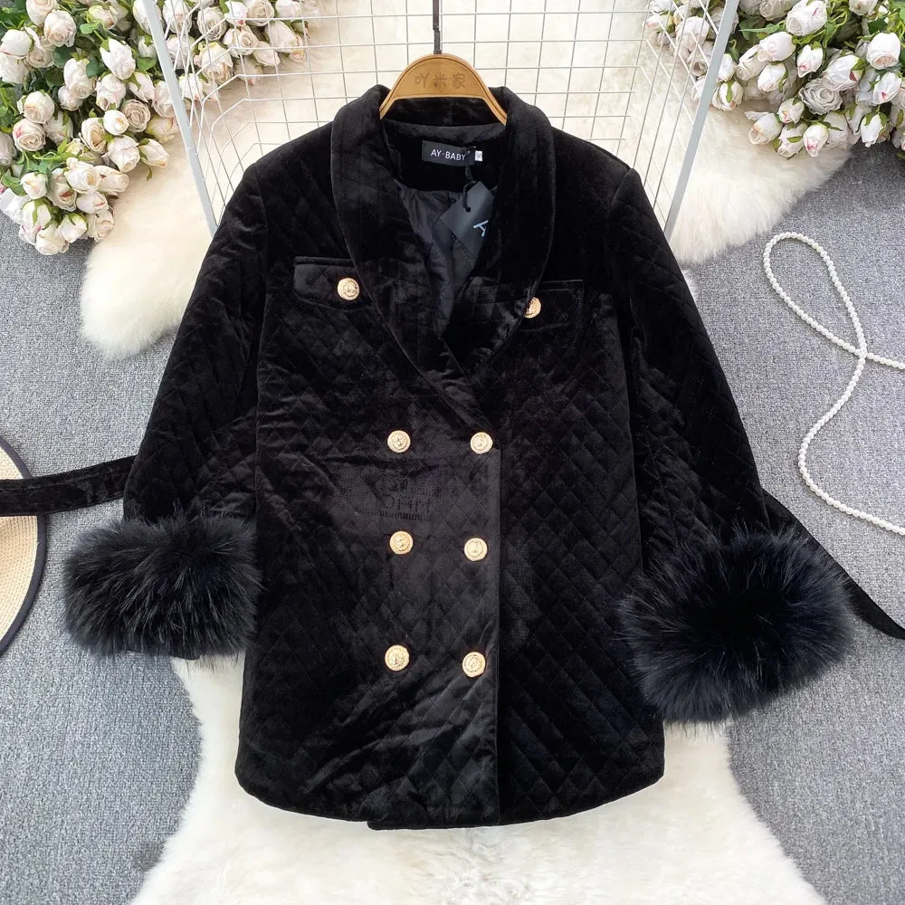 Velvet Double-Breasted Coat