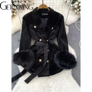 Velvet Double-Breasted Coat
