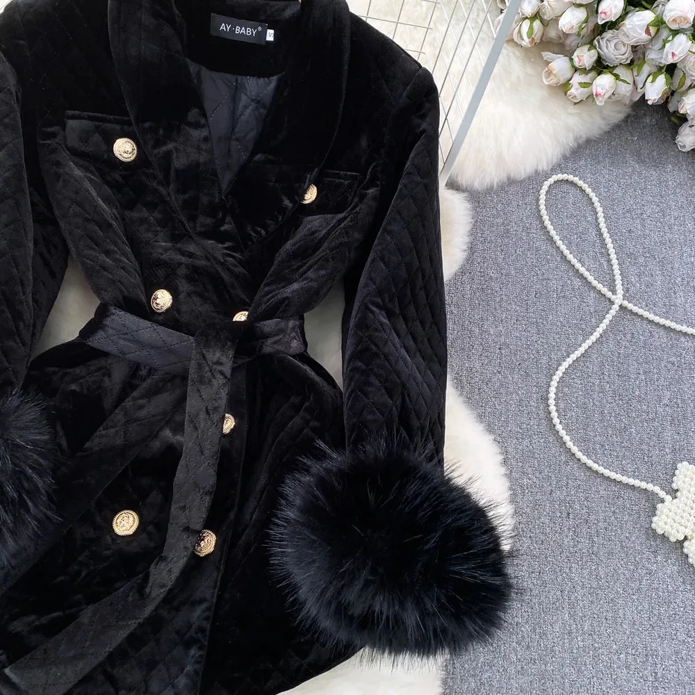Velvet Double-Breasted Coat