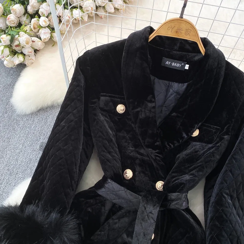 Velvet Double-Breasted Coat