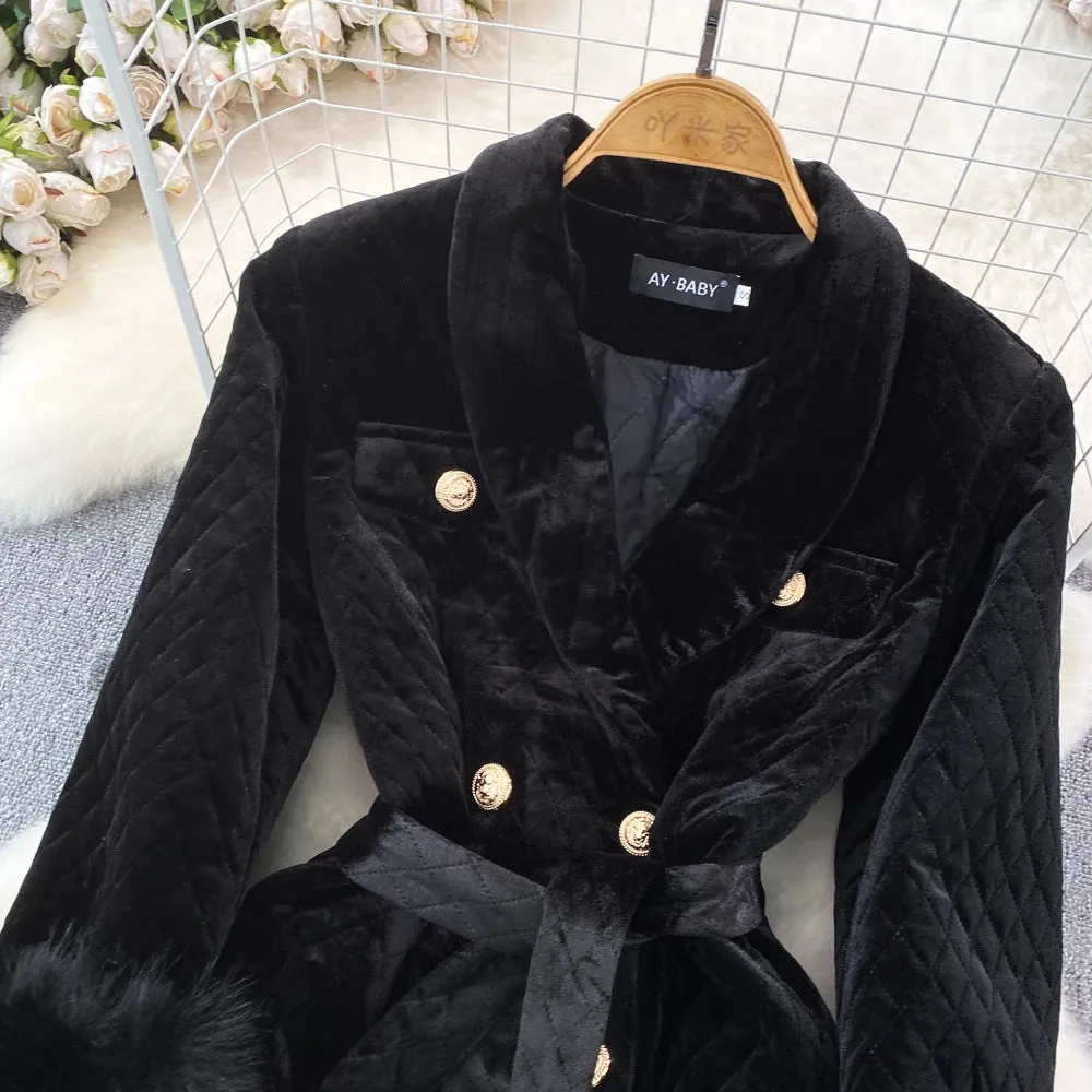 Velvet Double-Breasted Coat