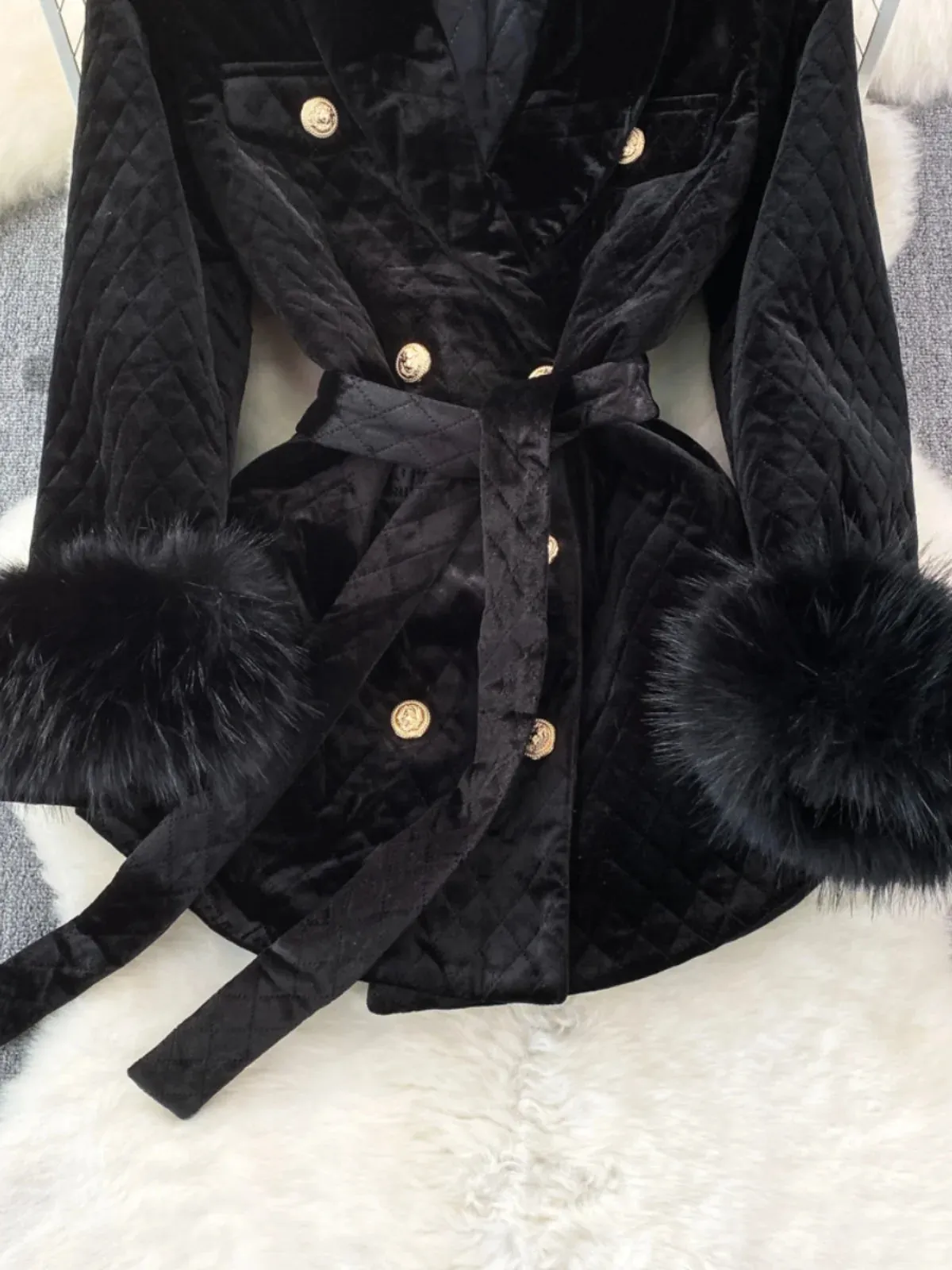 Velvet Double-Breasted Coat