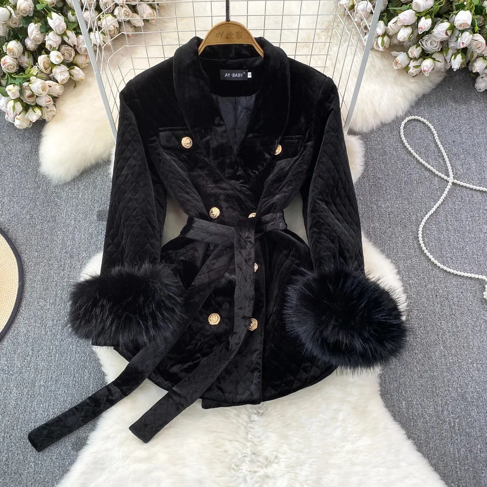 Velvet Double-Breasted Coat