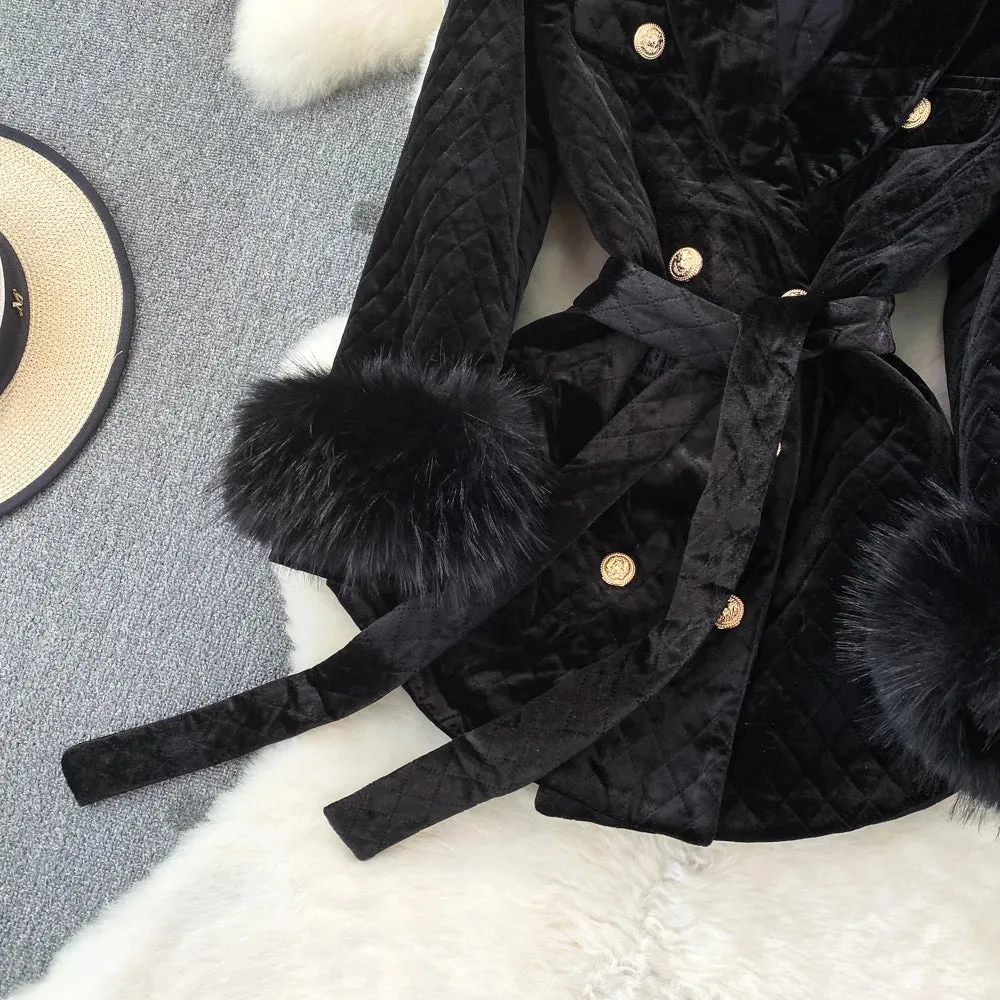 Velvet Double-Breasted Coat