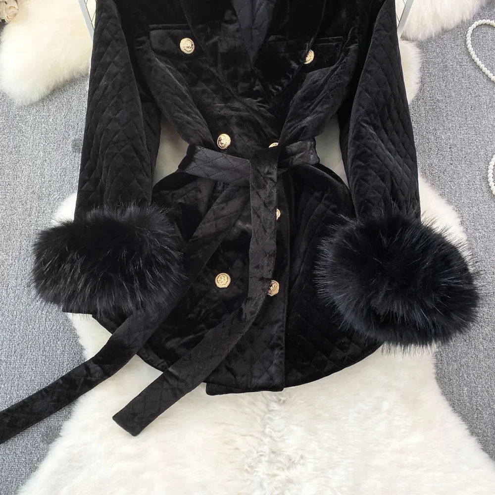 Velvet Double-Breasted Coat