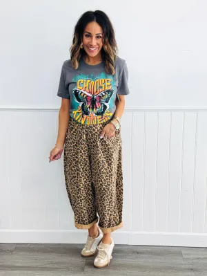 Washed Leopard Denim Barrel Pants (Reg.)