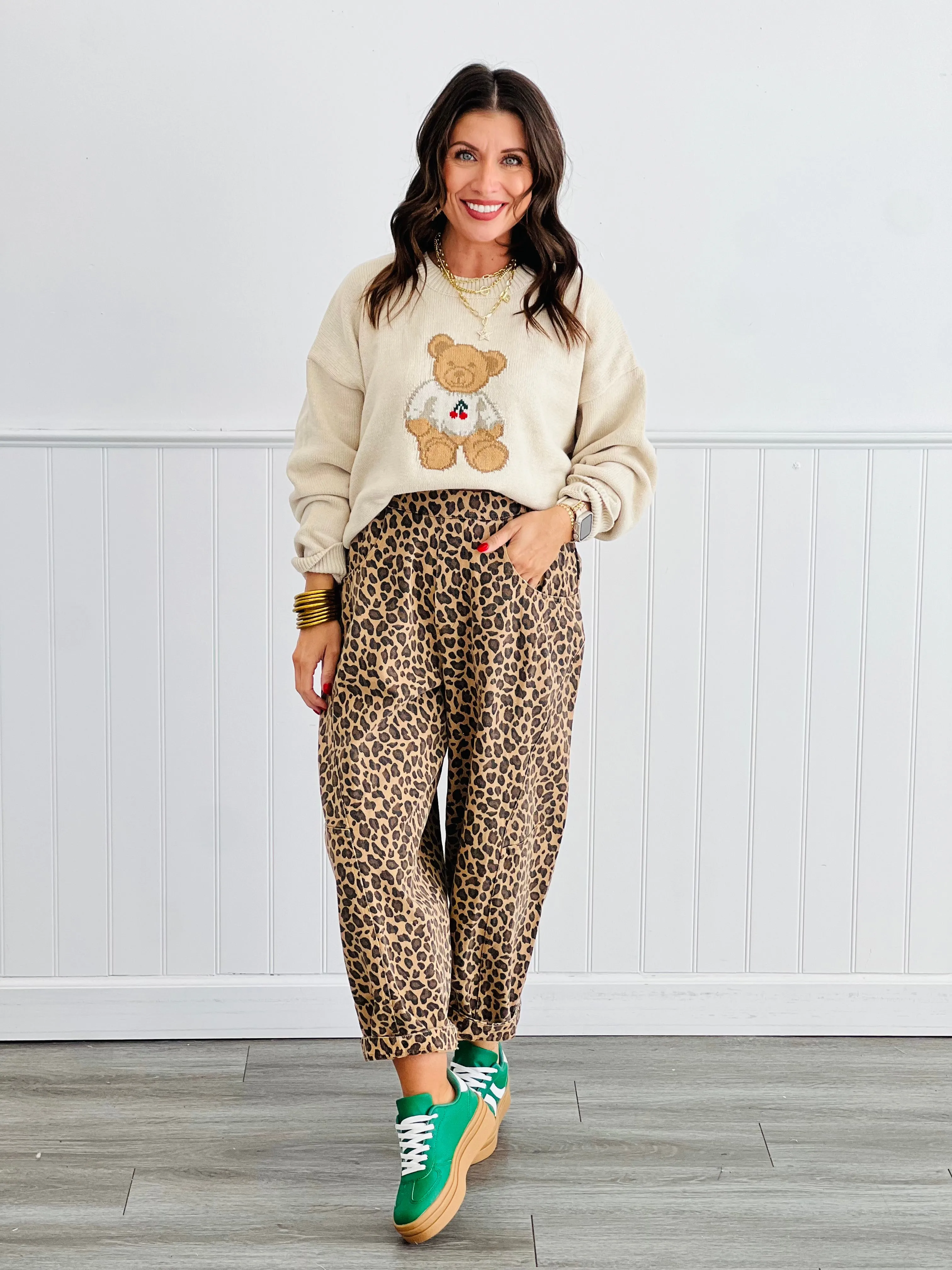 Washed Leopard Denim Barrel Pants (Reg.)