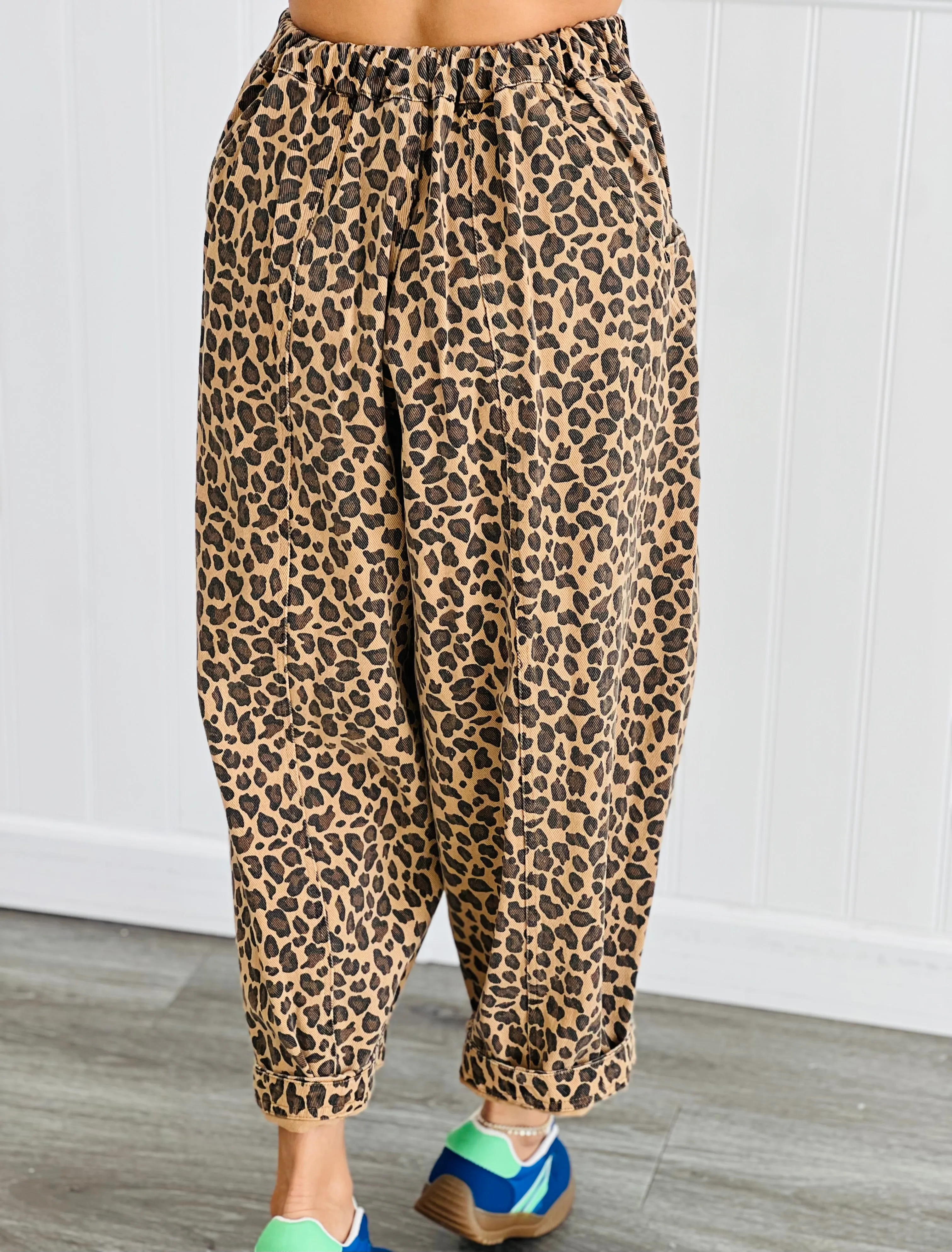 Washed Leopard Denim Barrel Pants (Reg.)