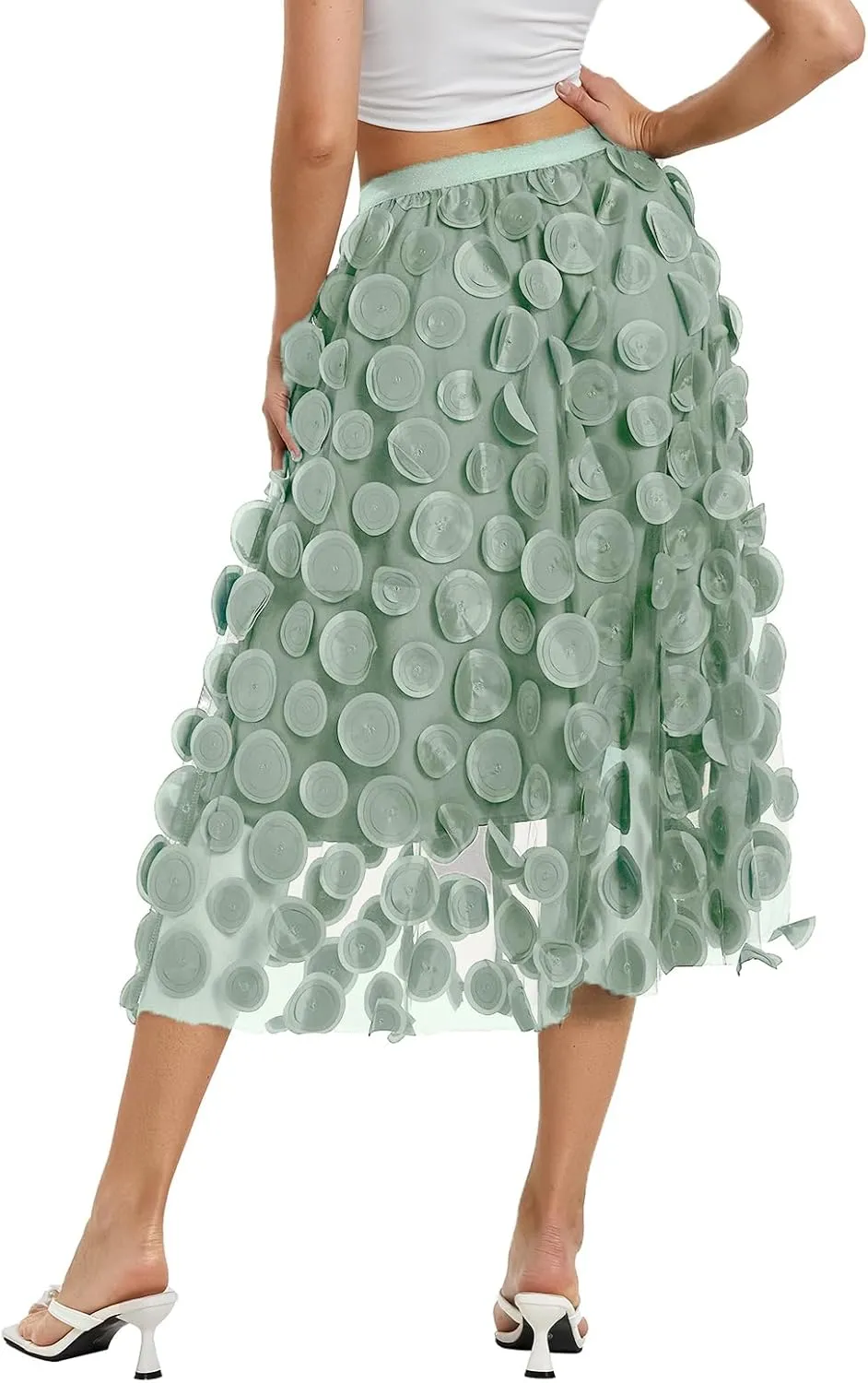 Women Fairy Tulle Midi Skirt High Waist Pleated Mesh Skirt Wedding Party Club Beach Long Tulle Tutu Skirts