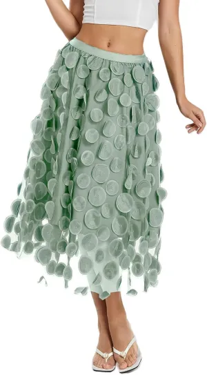 Women Fairy Tulle Midi Skirt High Waist Pleated Mesh Skirt Wedding Party Club Beach Long Tulle Tutu Skirts