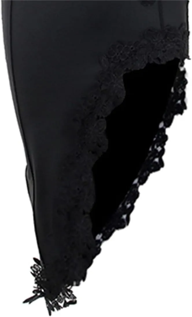 Women Mini Dress Y2k Lace Short Dress Spaghetti Strap Sleeveless Dress Ruffle Slit Party Cocktail Dress
