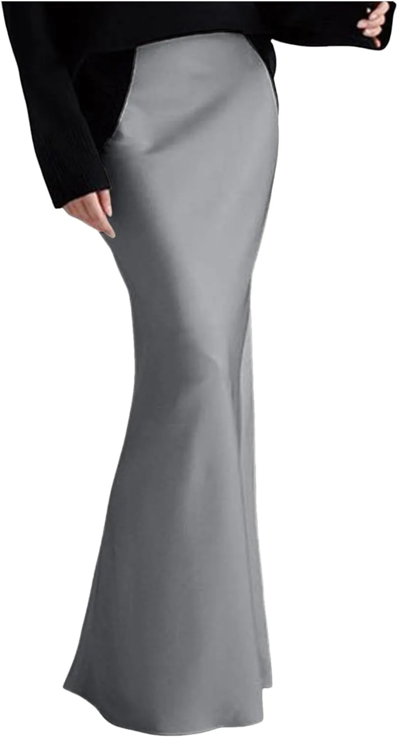 Women Spring Summer Skirt 2024 Silk Elegant High Waist Cocktail Party Wedding Hem Satin Maxi Skirts Corduroy Mini