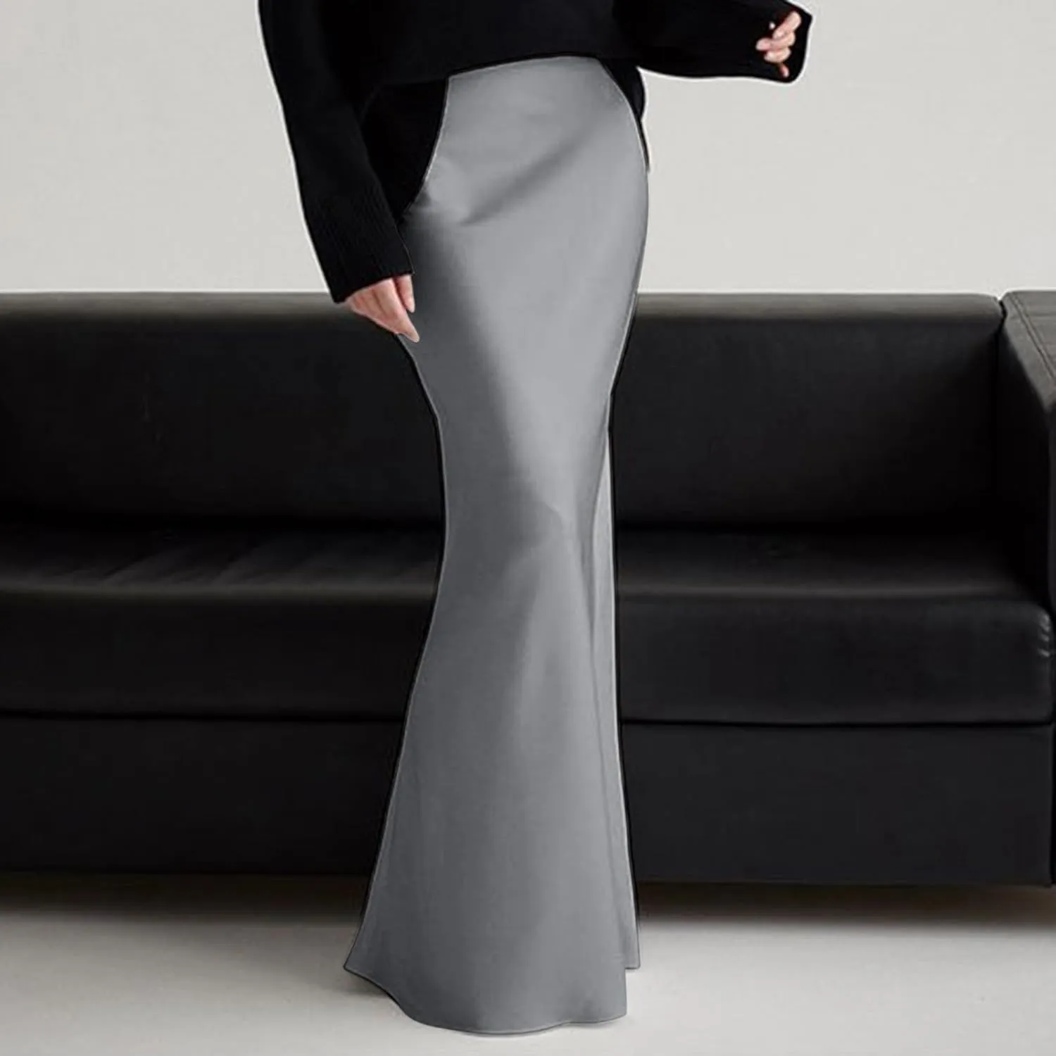 Women Spring Summer Skirt 2024 Silk Elegant High Waist Cocktail Party Wedding Hem Satin Maxi Skirts Corduroy Mini