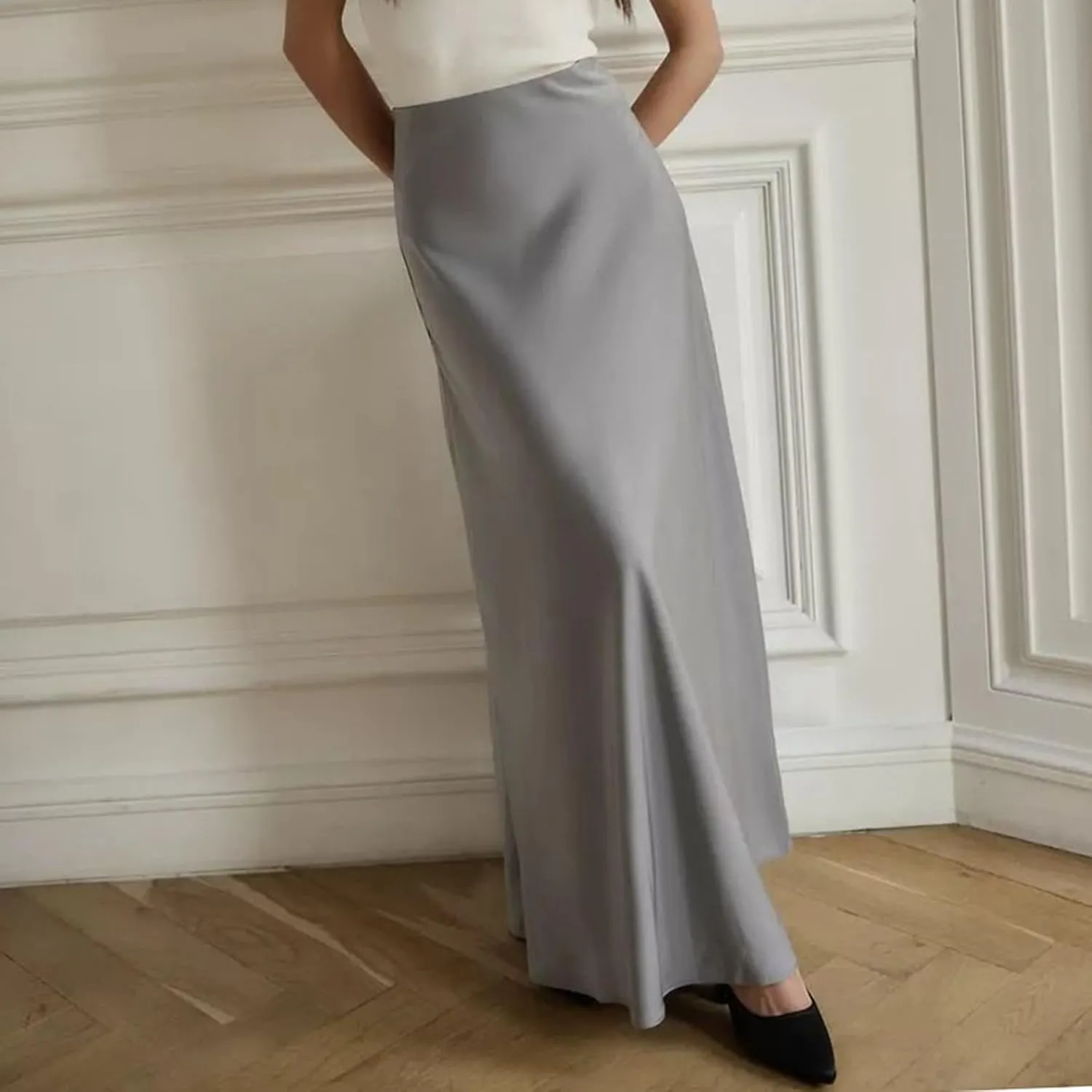 Women Spring Summer Skirt 2024 Silk Elegant High Waist Cocktail Party Wedding Hem Satin Maxi Skirts Corduroy Mini