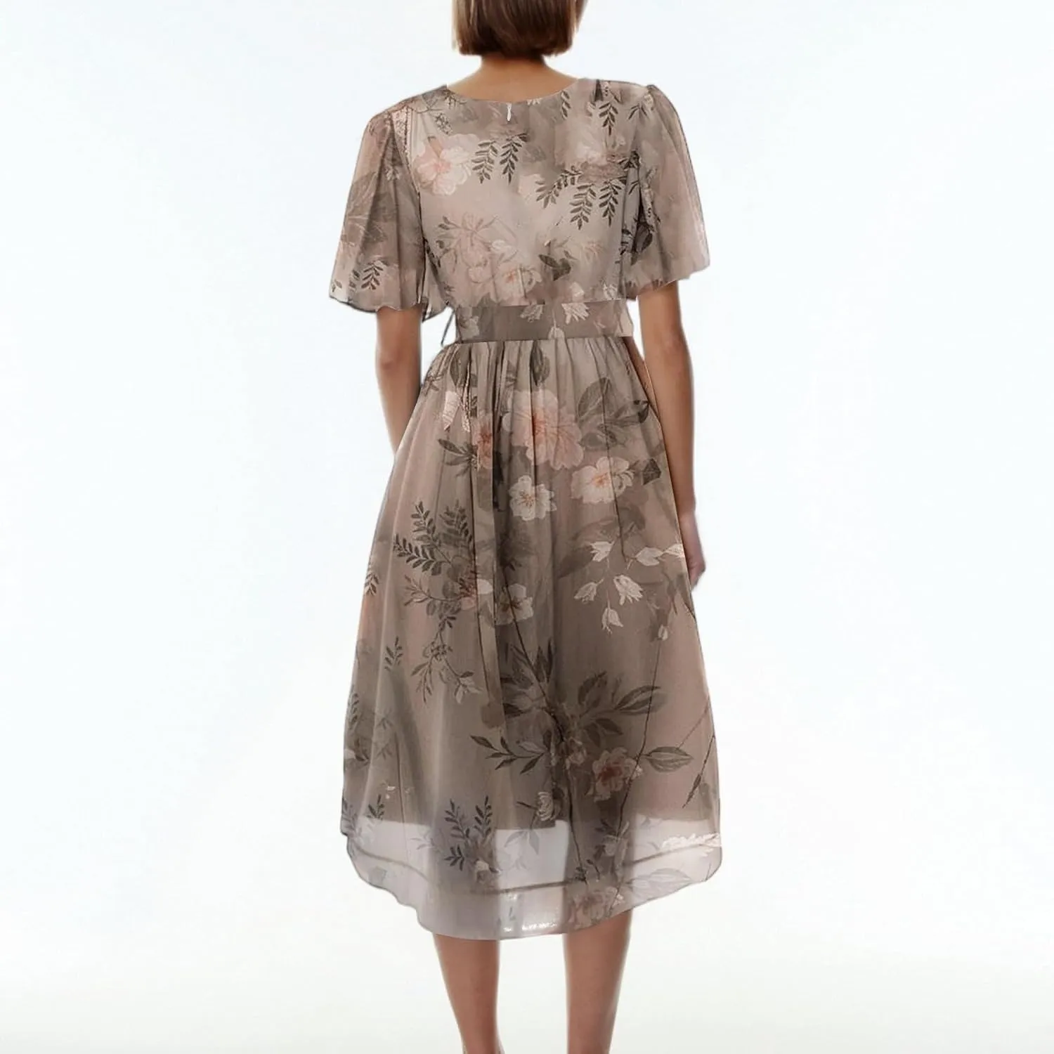Womens Boho Floral Printed Chiffon Dresses Elegant V Neck Belted Summer Wedding Prom Cocktail Flowy Midi Dress