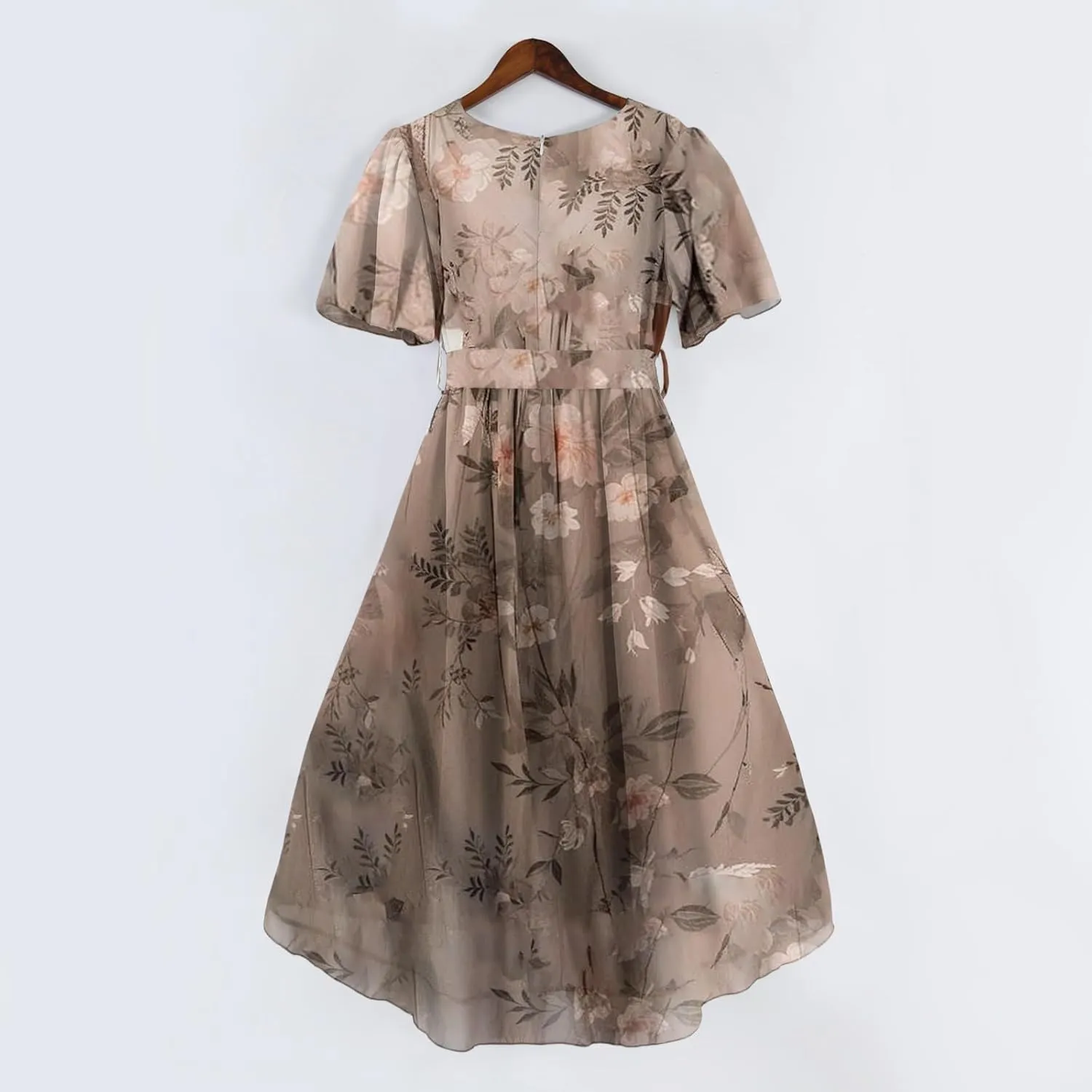 Womens Boho Floral Printed Chiffon Dresses Elegant V Neck Belted Summer Wedding Prom Cocktail Flowy Midi Dress