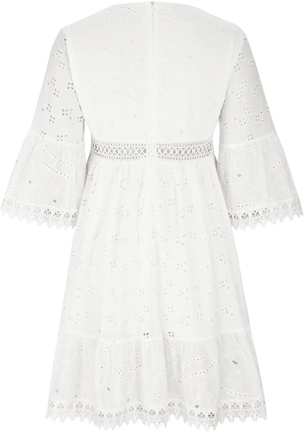 Women's Boho Lace Dress,2025 Spring Summer Vacation Aline Dresses V Neck Half Sleeve Beach Ruffle Pleated Dress Loose