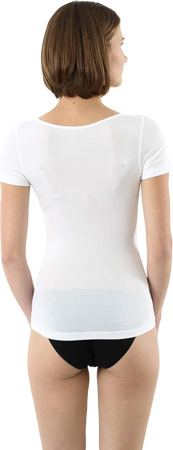 Women's deep Scoop Neck Business Undershirt with Short Sleeves Micromodal Light White
