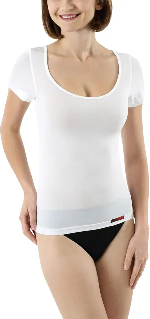 Women's deep Scoop Neck Business Undershirt with Short Sleeves Micromodal Light White