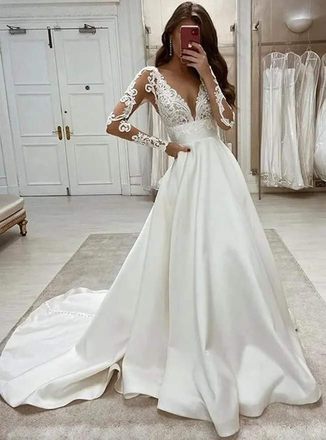 Women's Lace Mermaid Wedding Dresses for Bride 2024 Beach Bohe Wedding Bridal Gowns BF04