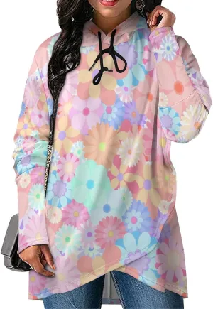 Women's Long Sleeves Cape Style Pink Floral Sweatshirt Decked Retro Lounge