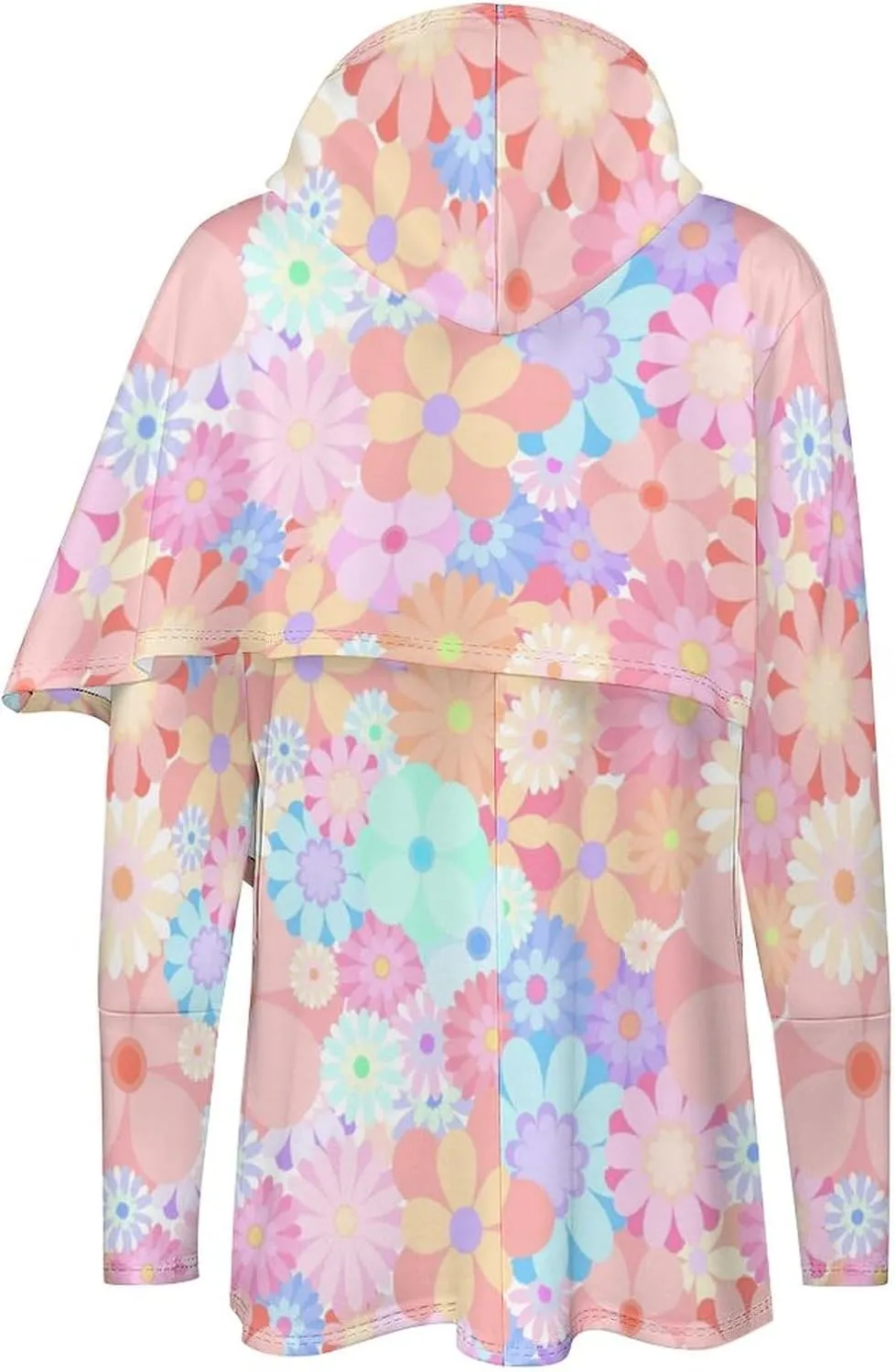 Women's Long Sleeves Cape Style Pink Floral Sweatshirt Decked Retro Lounge