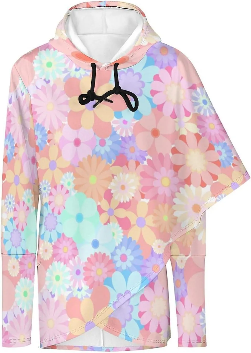 Women's Long Sleeves Cape Style Pink Floral Sweatshirt Decked Retro Lounge