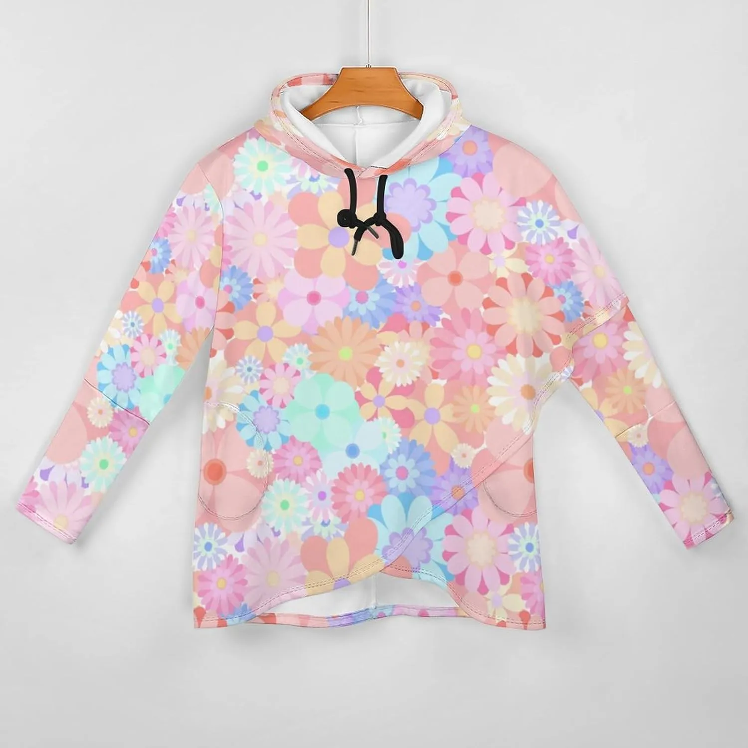 Women's Long Sleeves Cape Style Pink Floral Sweatshirt Decked Retro Lounge