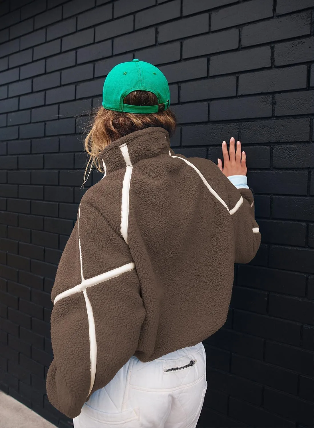 Women's Oversized Fleece Sweatshirt Long Sleeve Half Zip Sherpa Hoodie Fleece Pullover Top With Pockets
