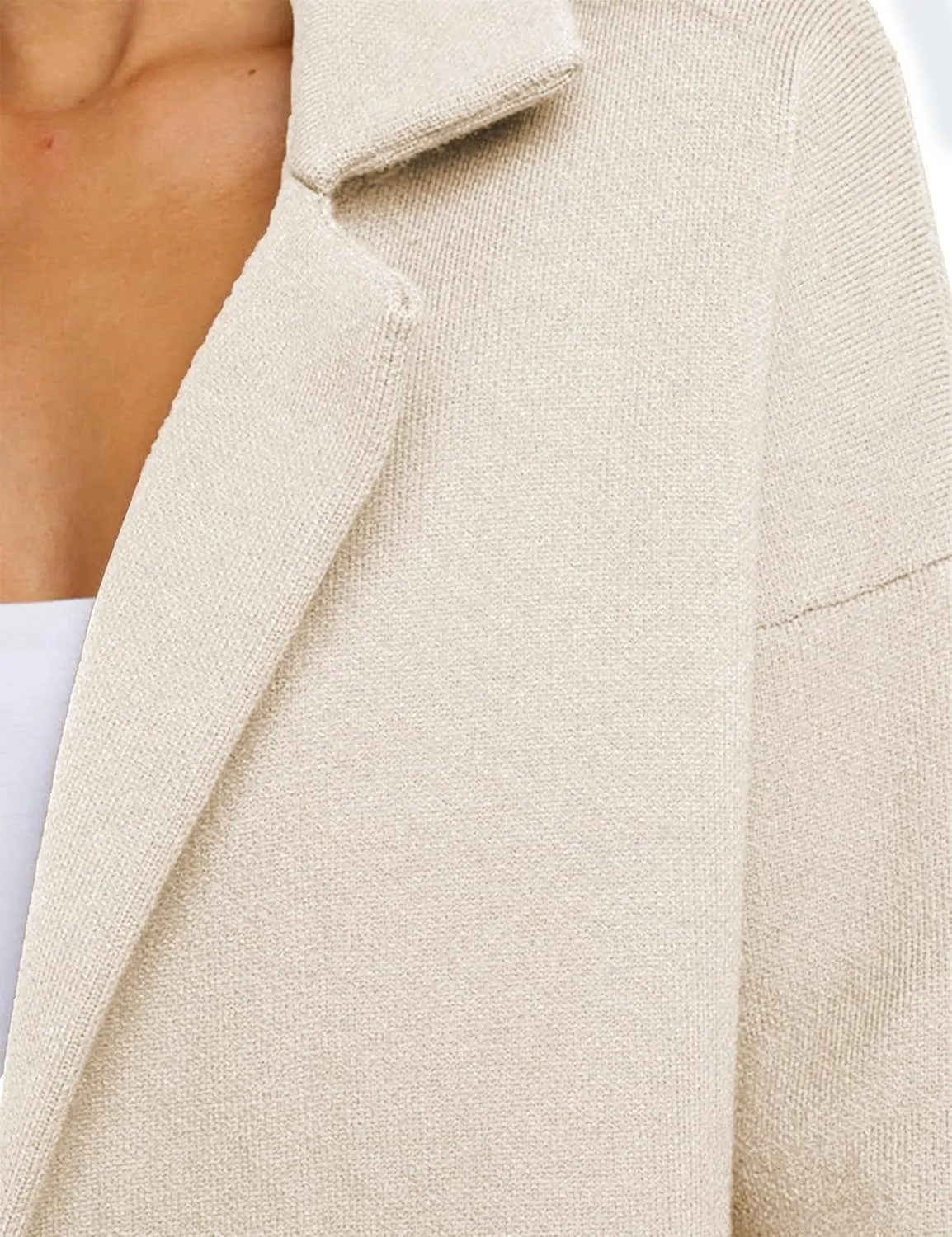 Womens Pea Coat Wool Open Front Solid Color Notch Lapel Mid Long Trench Blazer Overcoat