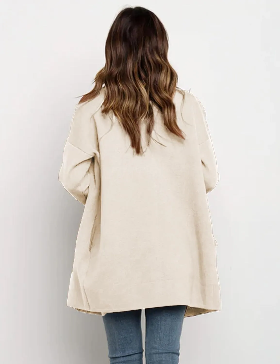 Womens Pea Coat Wool Open Front Solid Color Notch Lapel Mid Long Trench Blazer Overcoat