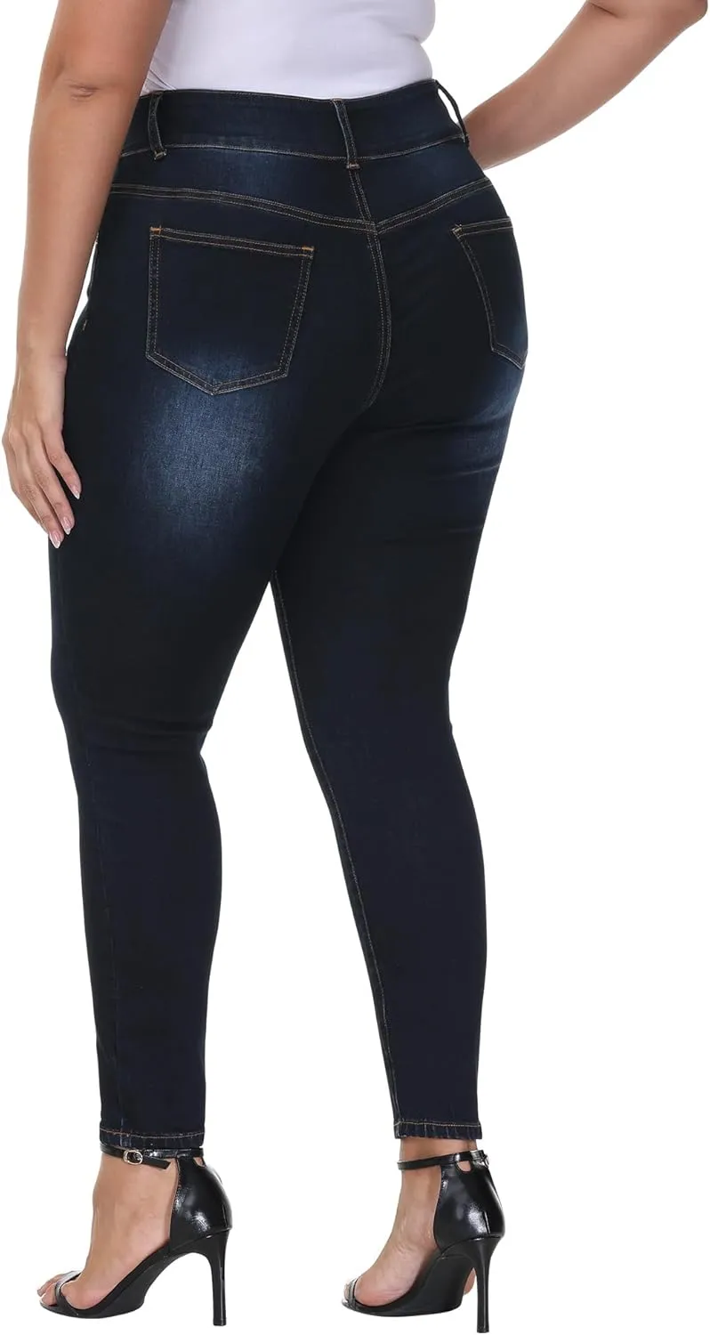 Womens Plus Size Skinny Jeans Stretchy High Waisted Ripped Distressed Ankle Jean