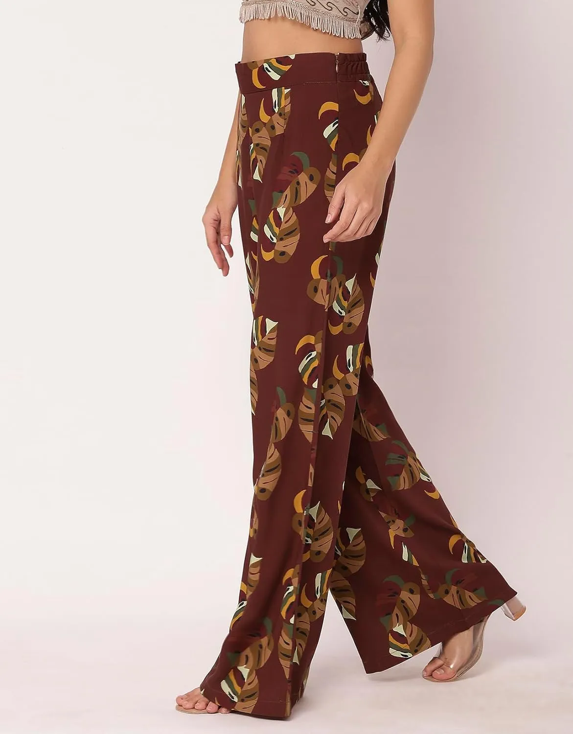 Women's Printed Palazzo Pants, High Waist Ankle Length Wide Leg Trousers