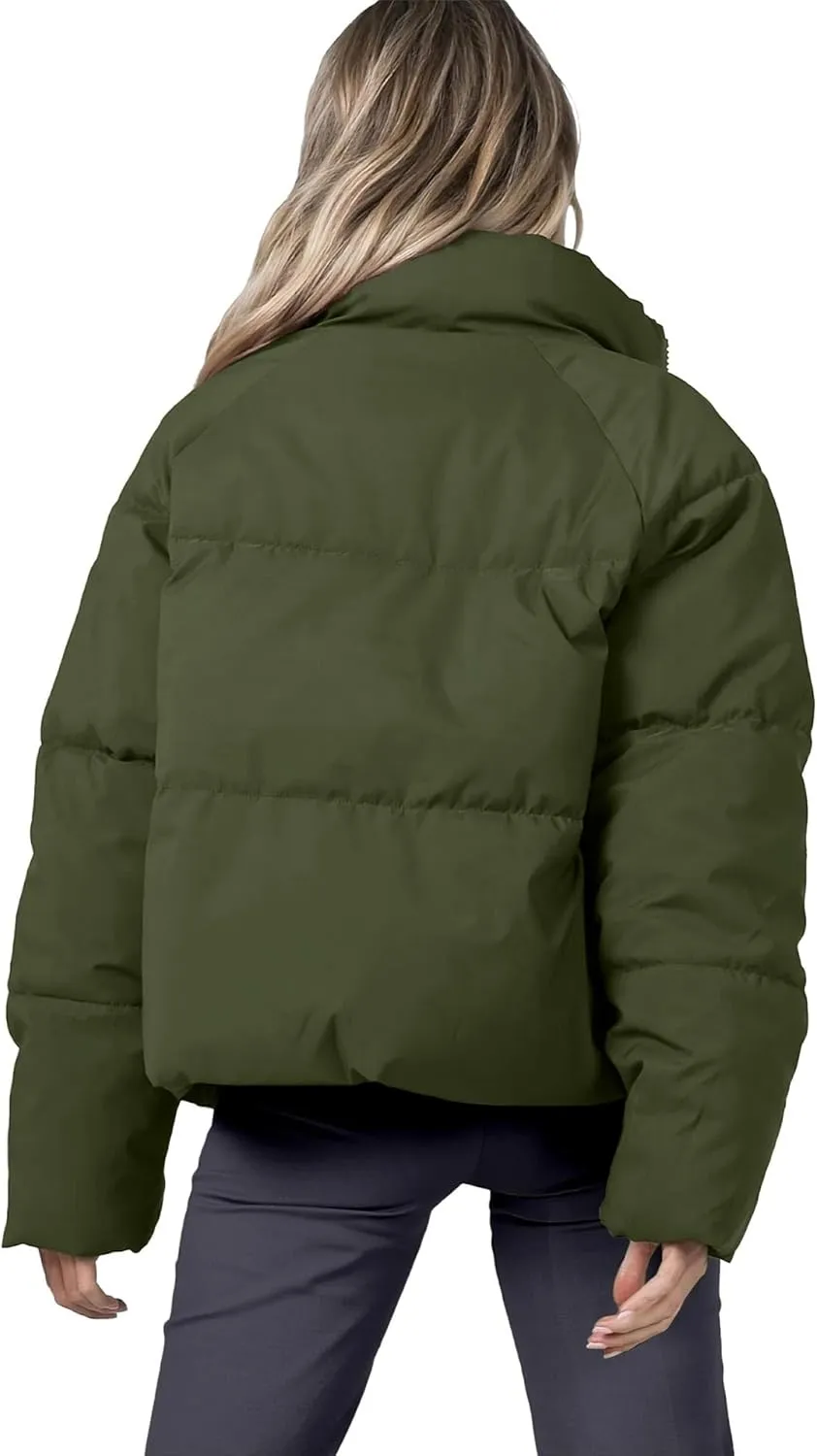 Women's Puffer Jacket Lightweight Oversized Long Sleeve Full Zipper Baggy Short Down Coats with Pockets