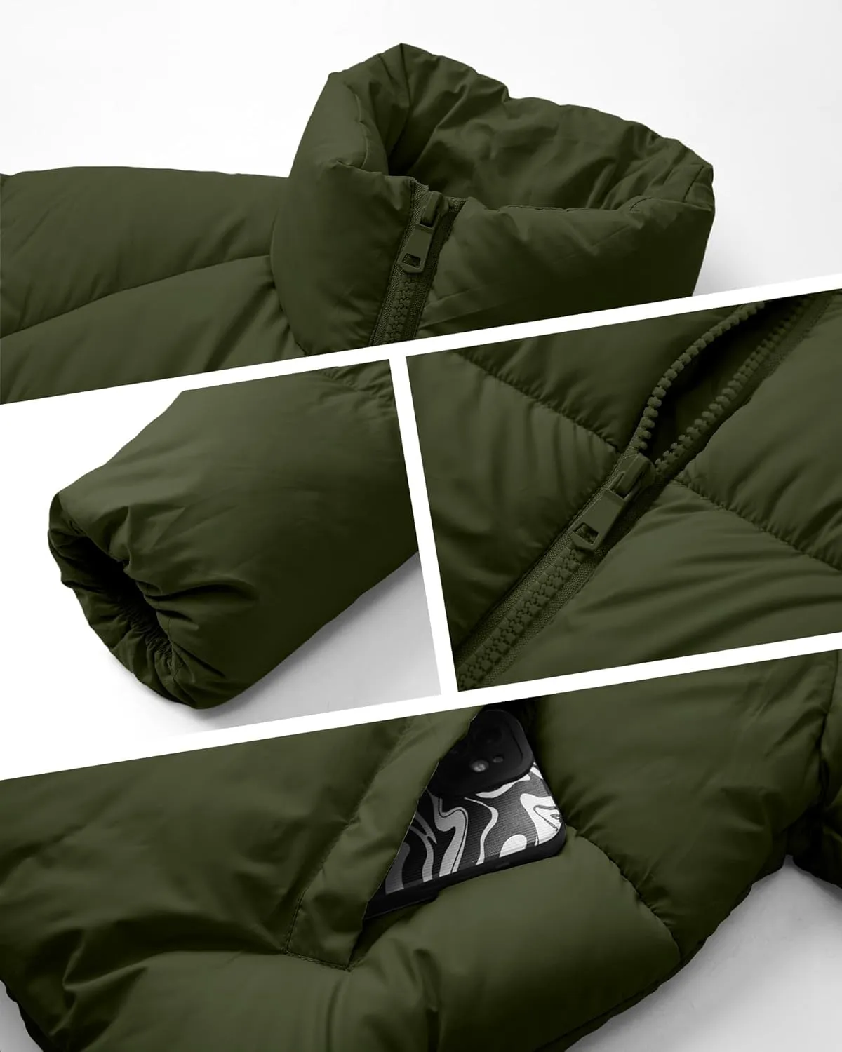 Women's Puffer Jacket Lightweight Oversized Long Sleeve Full Zipper Baggy Short Down Coats with Pockets