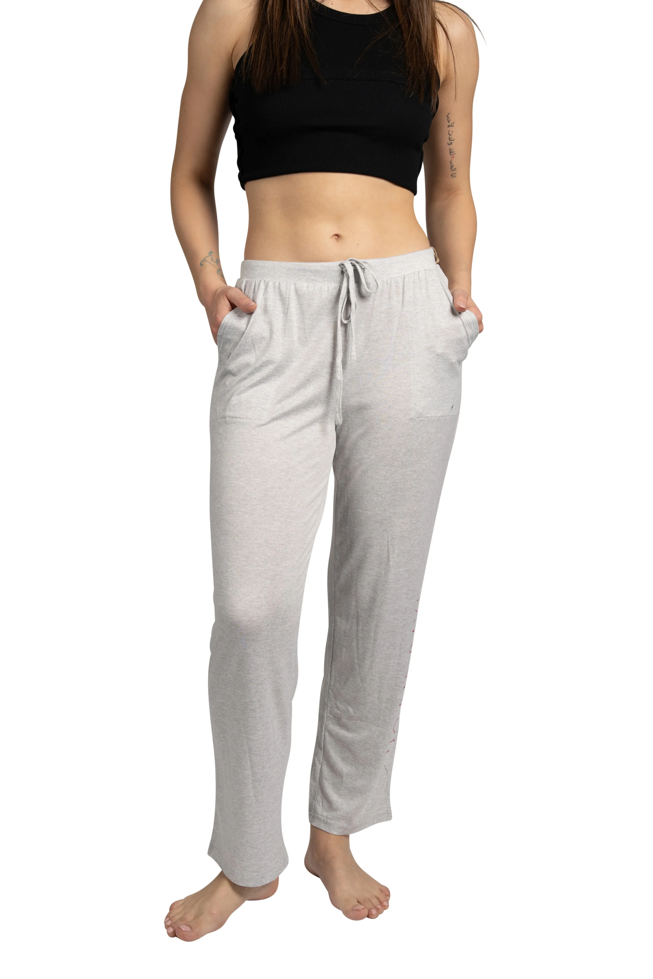 Women's "NO BAD DAYS" Tapered Leg Drawstring Pajama Pants with Pockets and Graphic Text
