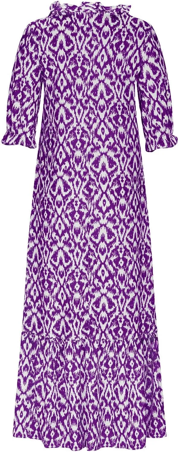Womens Short Sleeve Trendy 2025 Maxi Dress Boho Print Dresses V-Neck A Line Elegant Beach Dresses