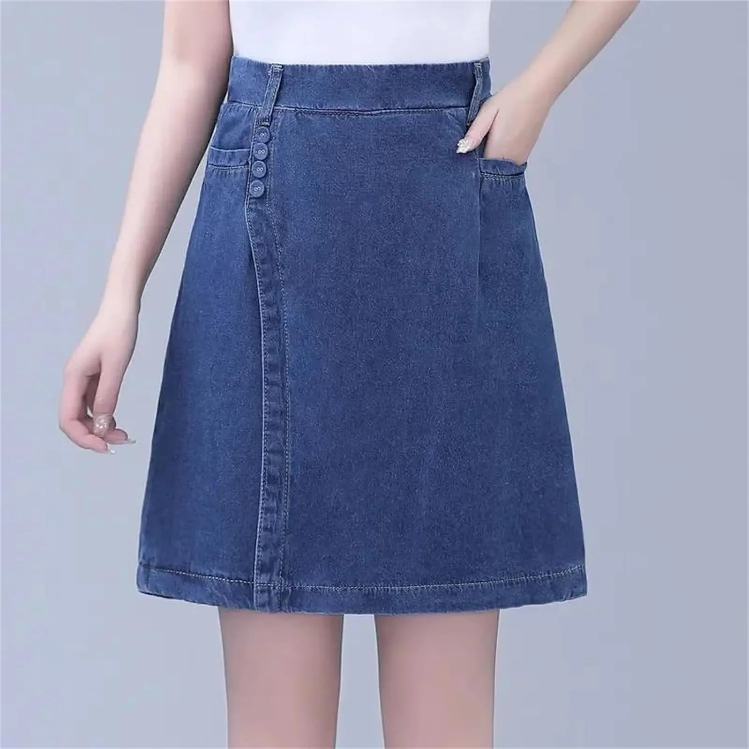 Women's Summer Thin Five Point Wide Leg Jeans Skirt Casual Loose High Waisted Pencil Jeans Short Skirt