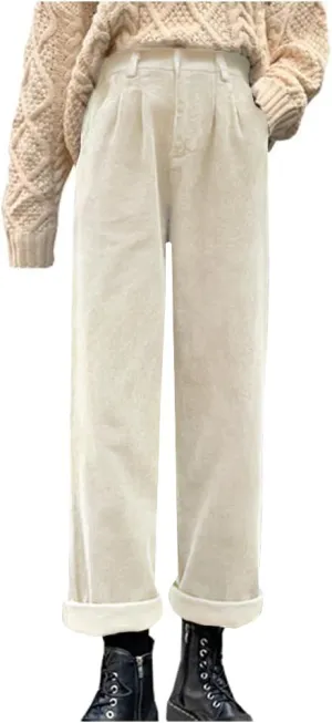Women's Vintage High Waisted Straight Leg Corduroy Pants Trouser