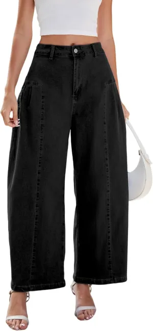 Women's Wide Leg Jeans High Waisted Straight Leg Baggy Jeans Bell Bottom Casual Denim Pants