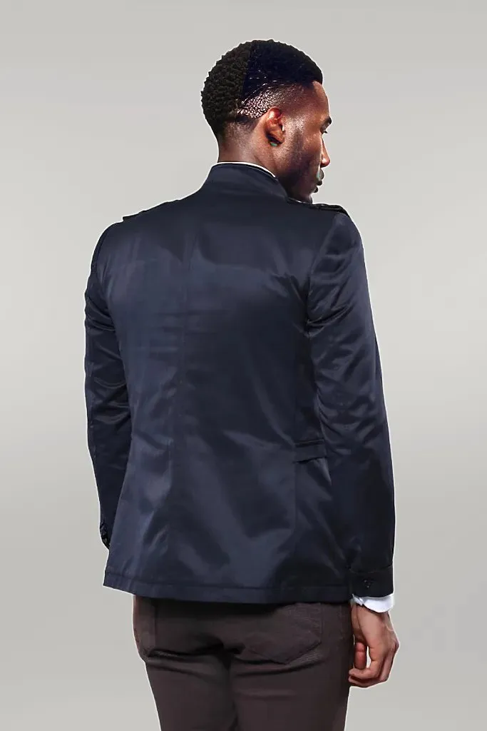 WSS Plain Navy Blue Men Short Coat  - Singen
