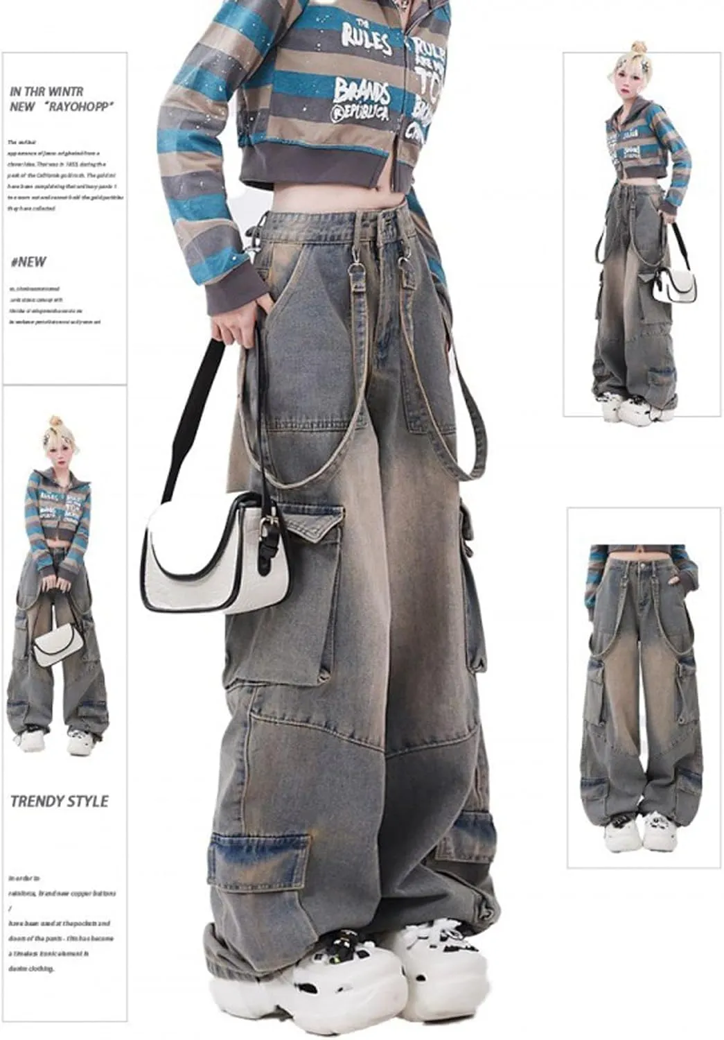 Y2K Women's Jeans Hip Hop Street Fashion Retro Design Casual Low Waist Loose Straight Leg Jeans Gothic Denim Overalls