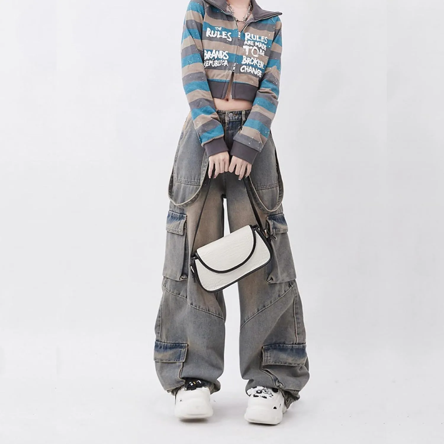 Y2K Women's Jeans Hip Hop Street Fashion Retro Design Casual Low Waist Loose Straight Leg Jeans Gothic Denim Overalls