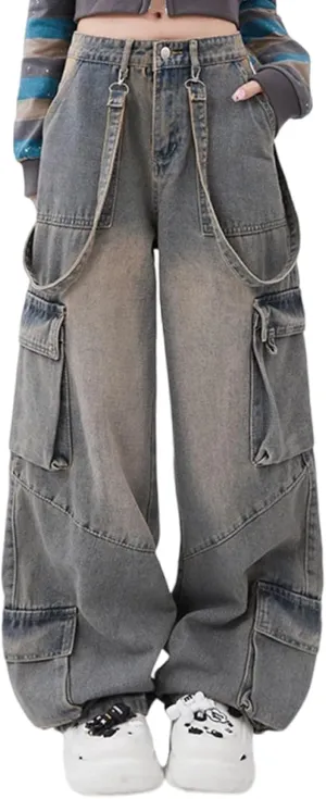 Y2K Women's Jeans Hip Hop Street Fashion Retro Design Casual Low Waist Loose Straight Leg Jeans Gothic Denim Overalls