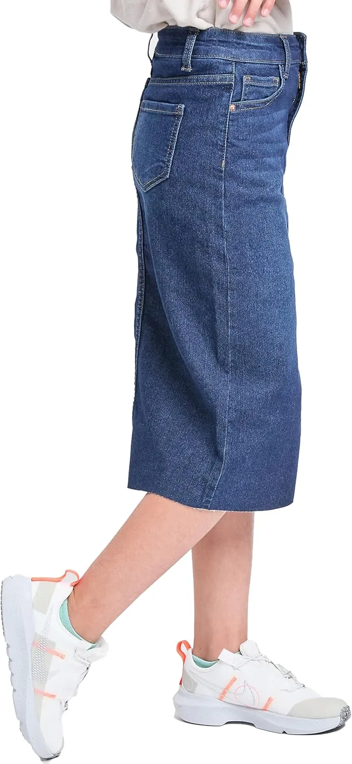 YMI Jeans Girls Denim Front Slit Raw Hem Long Skirt