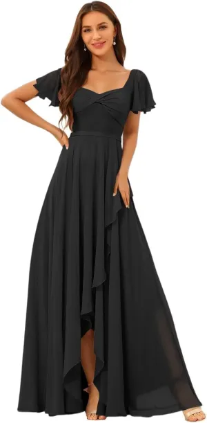 YMSHA Short Sleeve Chiffon Bridesmaid Dresses for Women Square Neck A Line Formal Party Dress YMS391