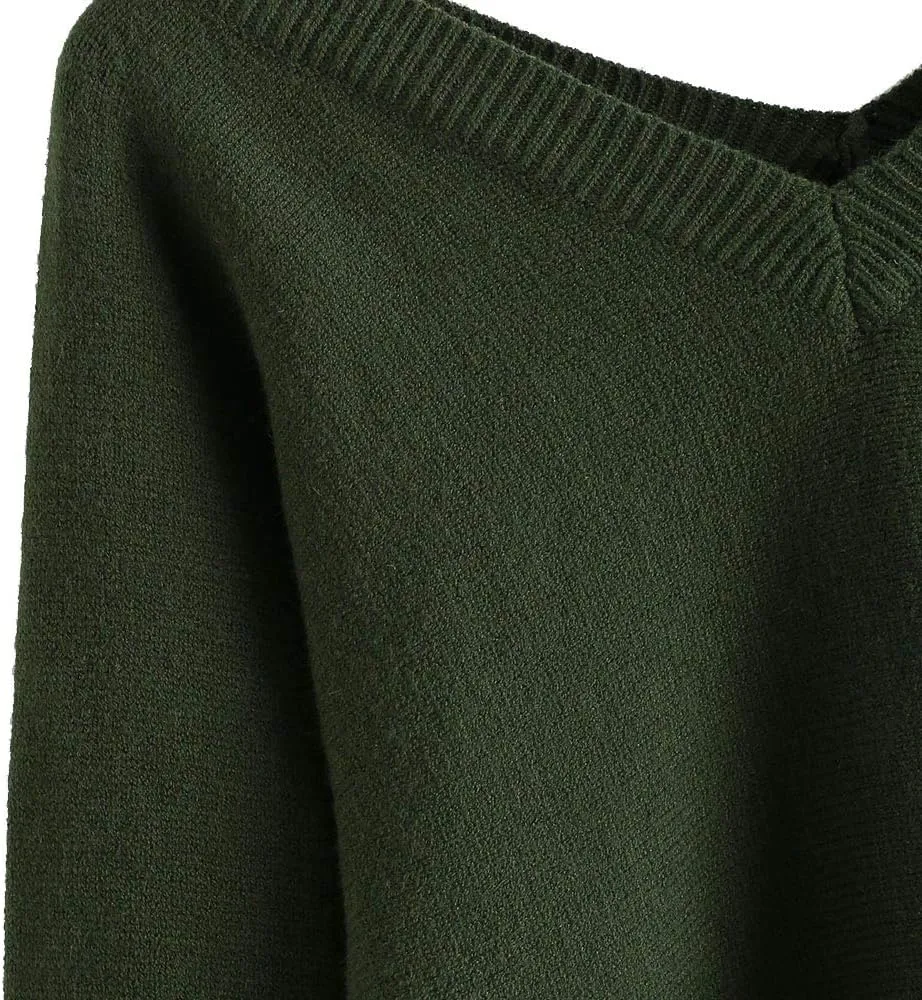 ZAFUL Women's Cropped Sweater V-Neck Long Sleeve Crop Sweater Pullover Jumper Knit Top